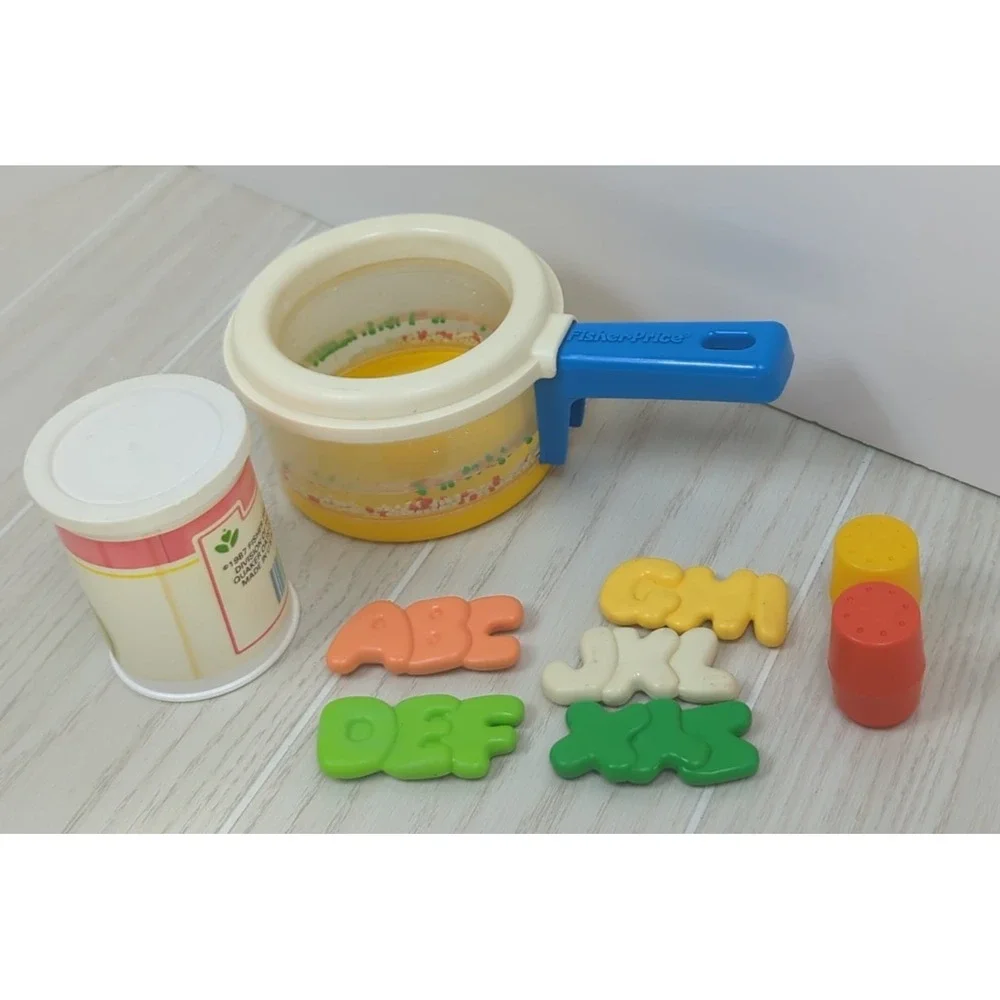 Fisher Vintage Price Fun With Food alphabet soup pot set salt pepper READ USED